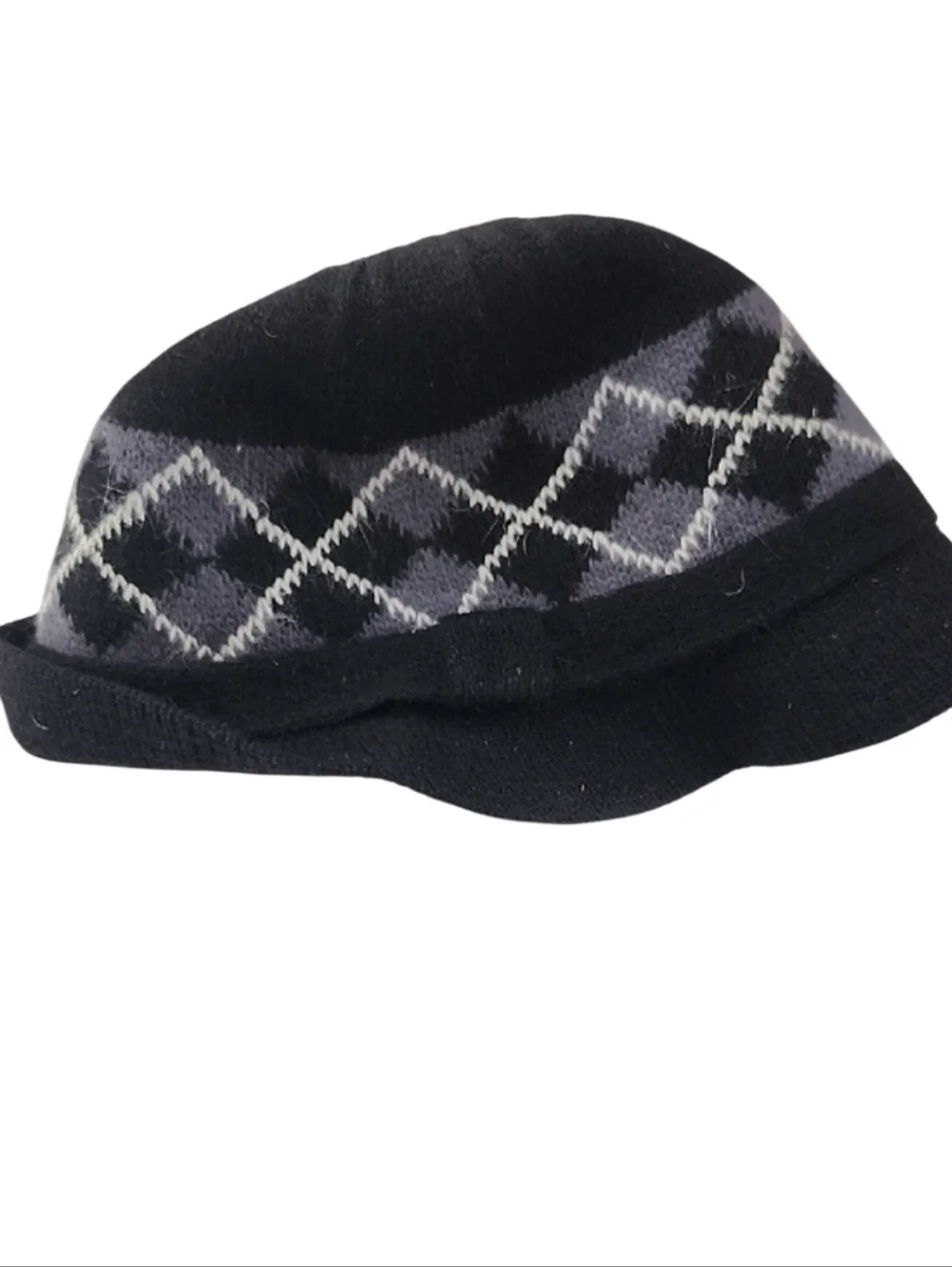 Fedora Cloche Bucket Hat Black And Grey Argyle Knit Wool/ Angora - Unbranded